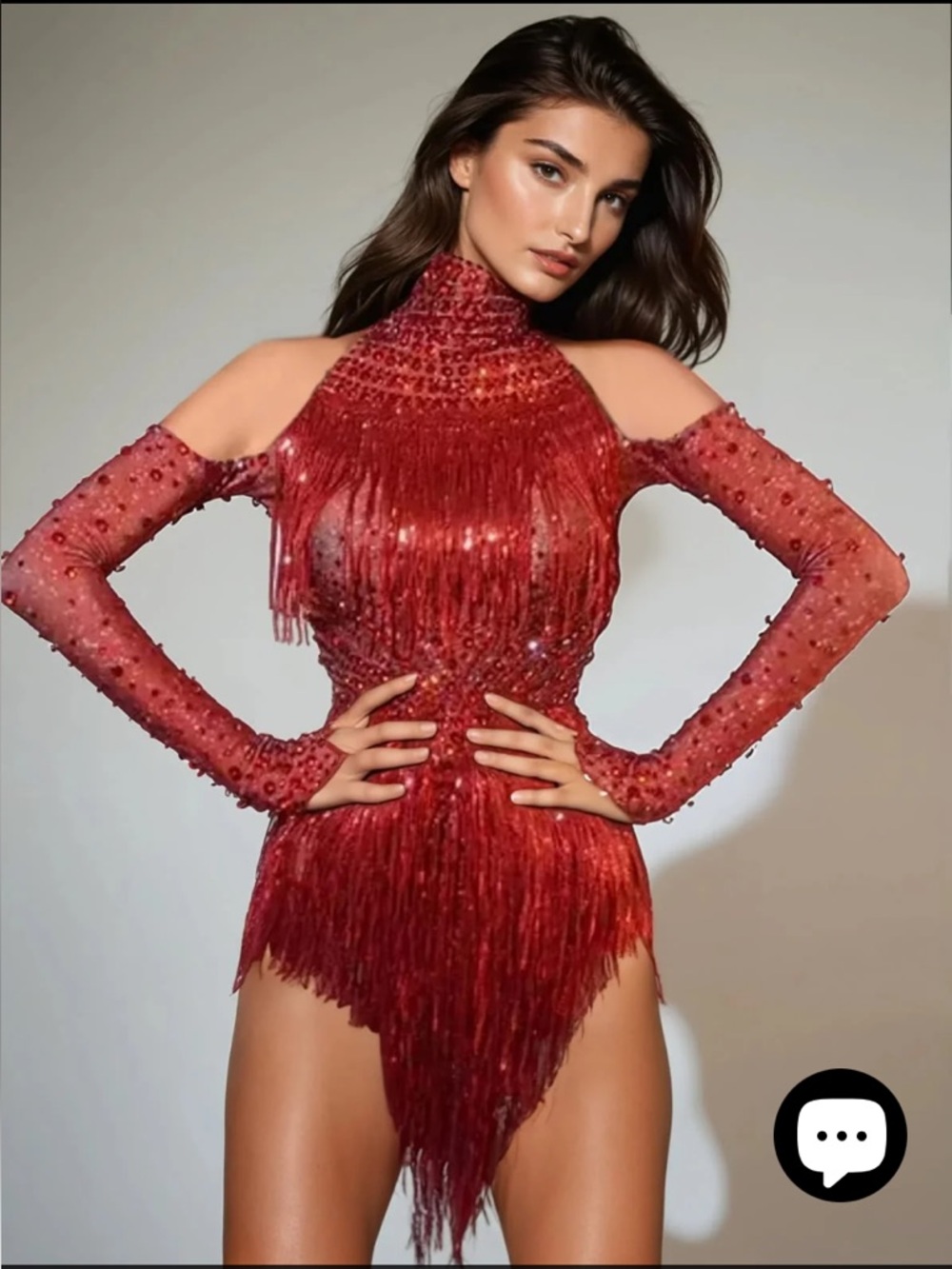 Red Fringe Sequin Dress/ dance costume